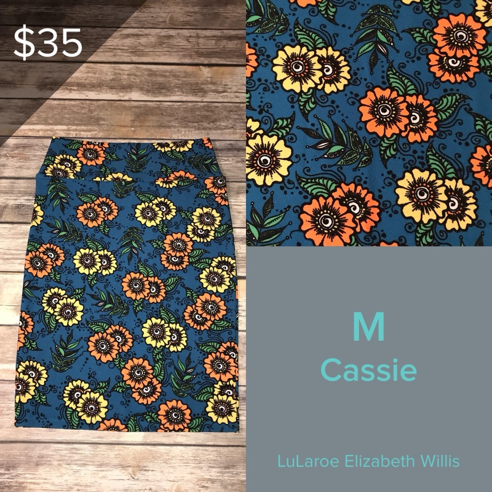 LuLaRoe Cassie Skirt - Blue and Orange Floral